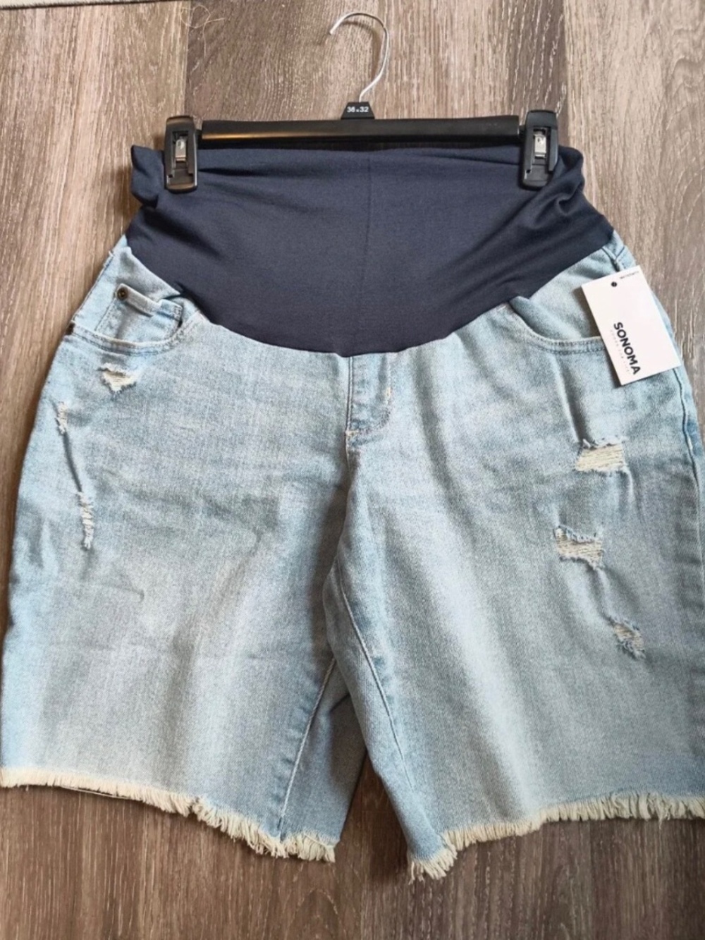 Sonoma Light Blue Denim Maternity Shorts Navy Blue Waistband